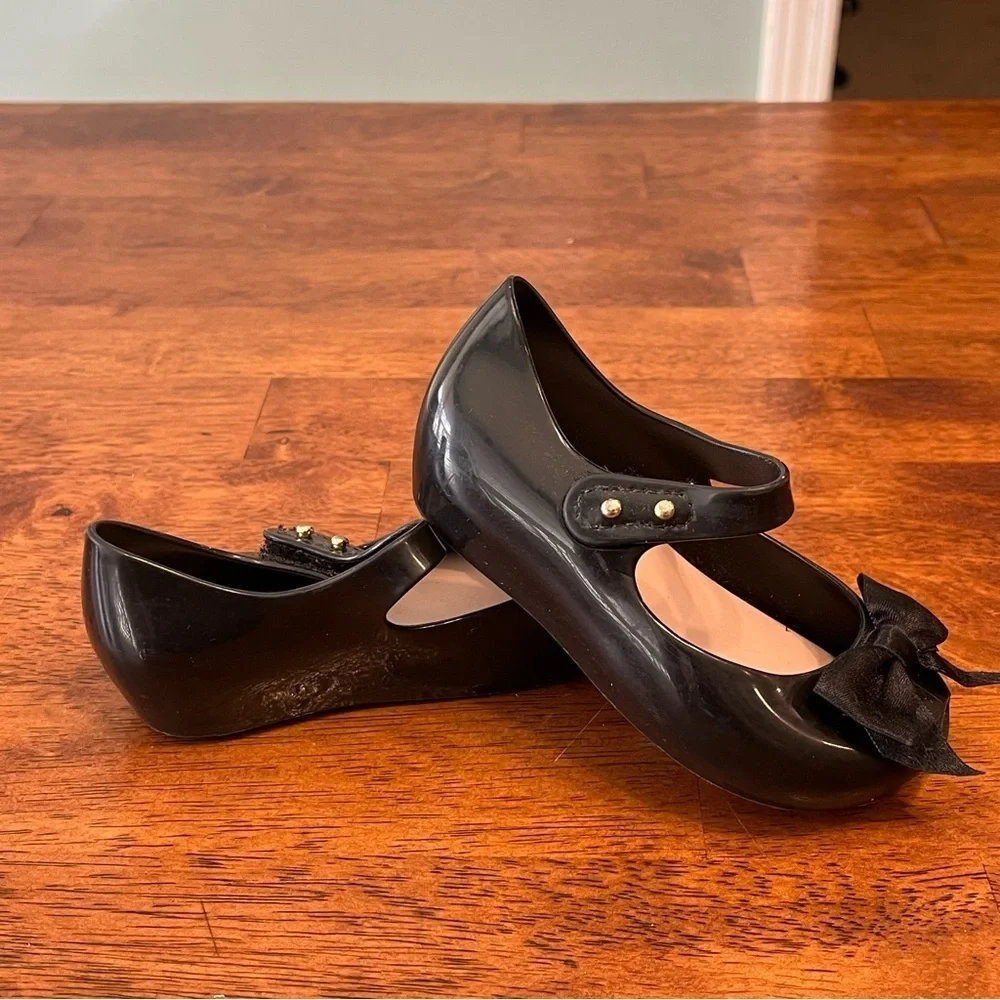 Mini Melissa girls black bow mary Jane flats size 7